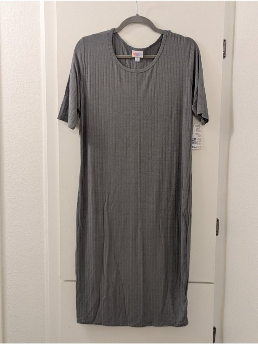 Lularoe Julia Ribbed Gray Short-Sleeve Dress XL Rayon/Spandex Blend